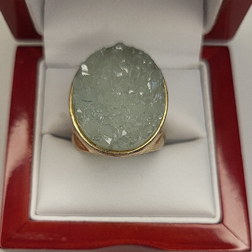 Quart Ring, Gold-Tone Mint Druzy Statement Ring, Size 8